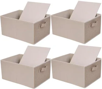Obrázok produktu pre Skladacie úložné boxy, balenie po 4 ks, 39 x 29 x 20 cm, béžová látka