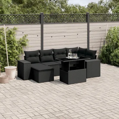 Produktbild von The Living Store 7-tlg. Garten-Sofagarnitur mit Kissen Schwarz Poly Rattan