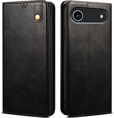 Produktbild von Hülle für iPhone Air Leder Brieftasche Schutzhülle mit Standfunktion Schwarz