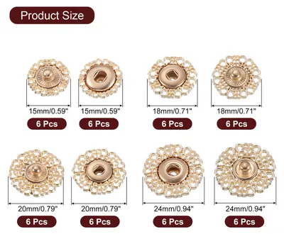 Produktbild von 24 Sets Hohle Blumen-Druckkn?pfe, Druckkn?pfe 15mm/18mm/20mm/24mm, Gold