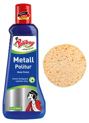 Produktbild von Poliboy Metall Politur - 200ml - Poliermittel für glänzende Metalle - Metallpflegemittel mit Anlaufschutz - Mit Schwamm - 99A5401