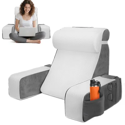 Image de Coussin de lecture, coussin lombaire ergonomique, mousse à mémoire de forme, coussin pour la nuque, accoudoirs amovibles, pour lit et canapé