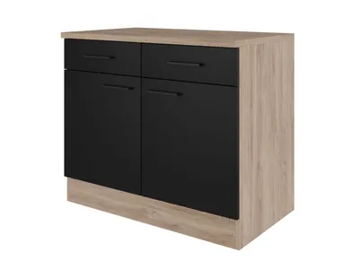 Produktbild von Küchenunterschrank - 100 cm breit - Schwarz matt Endgrain Oak – Capri