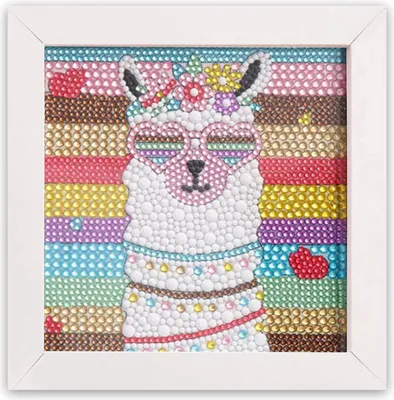 Obrázok produktu pre Diamond Maľba Detská sada, 5D DIY Cartoon Diamond Maľba Obrázky, 15x15cm plátno a 18x18cm rám obrazu vhodné pre deti a dospelých, Alpaca