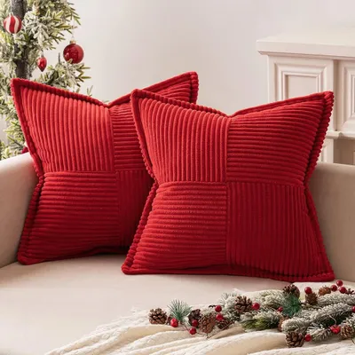 Immagine prodotto di Set di 2 federe per cuscini in velluto a coste, decorative e moderne, 45 x 45 cm