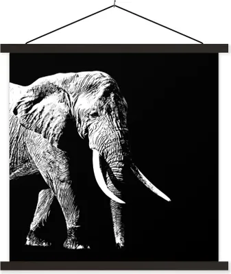 Produktbild von MuchoWow® Textilposter Elefant - Tiere - Schwarz - Weiß 60x60 cm mit schwarzem Rahmen - Posteraufhänger