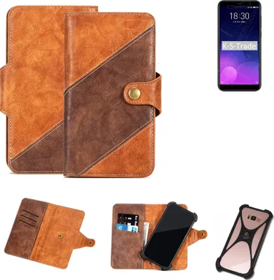 Produktbild von K-S-Trade Handy-Hülle Schutz-Hülle Bookstyle Case Wallet-Case kompatibel mit Meizu M6T Handy Cover Bumper Kantenschutz Smartphone dunkelbraun braun