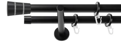 Produktbild von SN Deco Gardinenstange Rennes, 19 mm, 2-läufig, Stahl, Komplett-Set mit Ringen, Auflageträger, 150 cm, schwarz