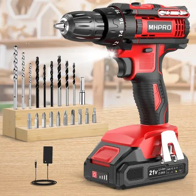 Immagine prodotto di Avvitatore a batteria, 21 V, set di avvitatori a batteria con batteria da 2000 mAh e 20 accessori, valigetta, trapano a batteria con coppia massima di 42 Nm, 18+1 velocità