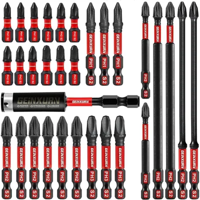 Immagine prodotto di Set di punte a cacciavite Phillips PH assortite, 31 pezzi, in acciaio S2, con supporto magnetico per punte da 1/4 di pollice e attacco esagonale