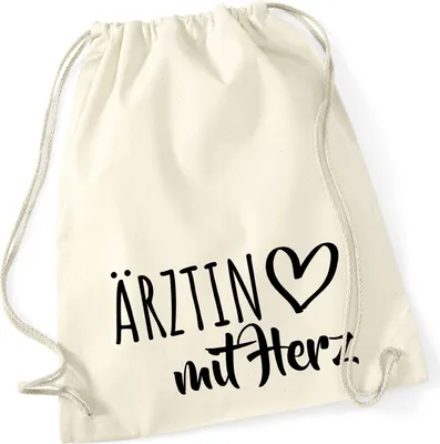 Produktbild von Huuraa Turnbeutel Ärztin mit Herz 12 Liter Natural Baumwolle Rucksack Geschenkidee