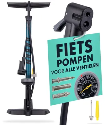 Produktbild von Standluftpumpe Fahrradpumpe Reifenpumpe - Alle Ventile - 11 bar - Manometer - Mit Ballnadel