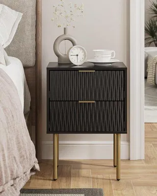 Productafbeelding van Nachtkastje, nachtkastje met 2 laden, modern nachtkastje van hout, kleine bijzettafel, nachtkastje voor slaapkamer