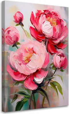Produktbild von Leinwandbild Pfingstrosen Rosa Blumen Pflanzen 80x120 Feeby Rosa bild für die wand bereit zum aufhängen