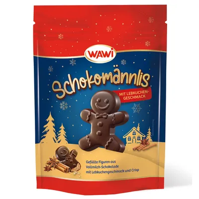 Zdjęcie produktu dla Czekoladowe ludziki WAWI z mlecznej czekolady z nadzieniem piernikowym 120g