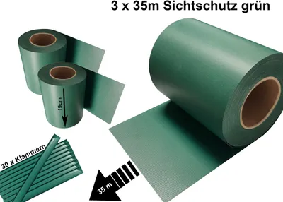 Produktbild von 3 Stück Sichtschutz Streifen Doppelstabmatten für Zaun Folie Rolle Zaunblende Keton PVC Kunststoff Sichtschutzstreifen 35m x 19cm grün