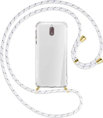 Produktbild von Handykette Backcover-Schutzhülle mit Band (Metall goldfarben) für Nokia 3.1 - weiß/grau