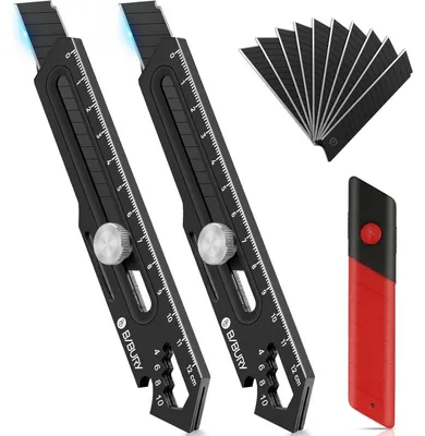 Produktbild von Profi Cuttermesser 2 Stück Edelstahl mit 10 SK5 18mm Abbrechklingen Multifunktionswerkzeug Schwarz