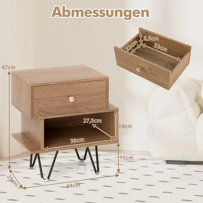 Zdjęcie produktu dla Zestaw nocny w stylu Mid-Century Modern z szufladą i półką