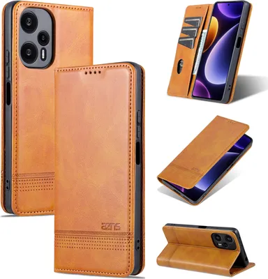 Produktbild von Leder Hülle für Xiaomi Redmi Note 12 Turbo, Klapphüllen Brieftasche Magnetverschluss Ständer Schutzhülle Gelb