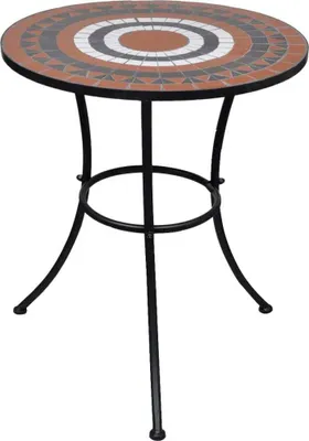Image de The Living Store Table de bistrot rouge terracotta et blanc 60 cm Mosaïque