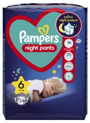 Zdjęcie produktu dla Pampers Night Pants Pieluchomajtki, rozmiar 6, 19 sztuk, 15kg+