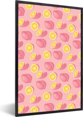 Produktbild von MuchoWow® Gerahmtes Poster Sommer - Zitrone - Rosa 40x60 cm - Poster mit Schwarzem Bilderrahmen Wandposter Rahmen Foto Bilder - Papierdruck - Wandbilder