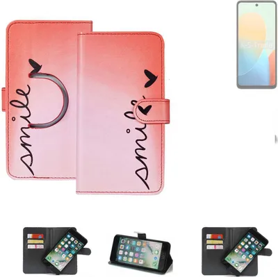 Produktbild von K-S-Trade Schutzhülle Handyhülle kompatibel mit Tecno Pop 8 Hülle cover bookstyle Etui ''smile'' rot Standfunktion Kameraschutz (1Stk)