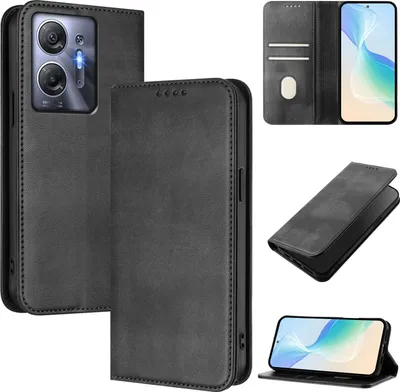Produktbild von Handyhülle für Infinix Hot 30 5G, Vintage Leder RFID Schutz Kartenfach Standfunktion Magnetische Klapphülle Schwarz