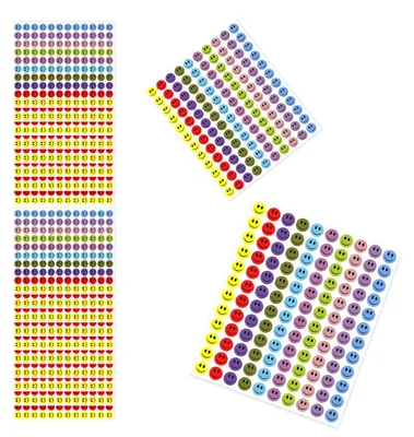 Smiley-Sticker 2400 Stück, 10 Farben, Belohnungsaufkleber rund 10 mm