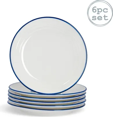 Produktbild von Nicola Spring 6 Stück Country Farmhouse Weiß Seitenplatten Set mit Blue-Felgen - 16cm