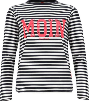 Produktbild von Salzhaut Damen Langarm-Shirt Kant mit Moin-Print - Sweatshirt mit Rundhalsausschnitt in Navy-Offwhite-Neon-Pink Größe XXL