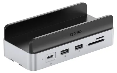 Produktbild von 10-in-1 Dockingstation für Mac mini (M.2, USB-C, USB-A, HDMI, RJ45, SD/TF) – Silber