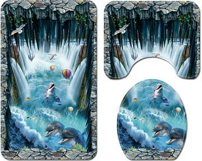 Produktbild von 3 Teilig Badgarnitur Badezimmer Matte Set Dusch Badematte Vorleger Teppich WC