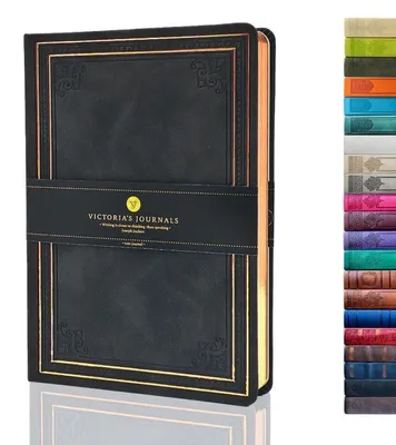 Productafbeelding van Dagboek, kunstleer, vintage, hardcover, gelinieerd notitieboek, 14,5 x 20,5 cm, zwart