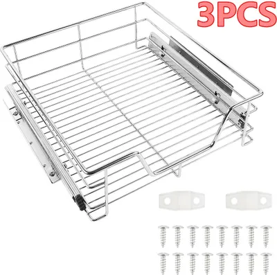 Produktbild von 3x Teleskopschublade für 60cm Schrankbreite für Korbauszug Schrankauszug Küchenschublade Ablagekorb Schrankkorb