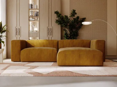 Produktbild von GrainGold Ecksofa L-Form Rechts Landi - Moderne Cord Ecksofa, Wohnzimmer Ecksofa - Eckcouch Braun (Lincoln 48)