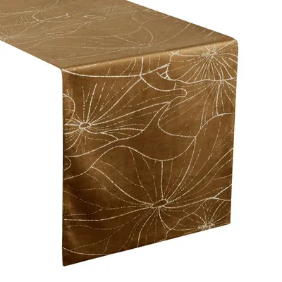 Image de Eurofirany 390061, Rectangulaire, Marron, Polyester, Nappe à rayures, Motifs floraux, 35 x 180 cm