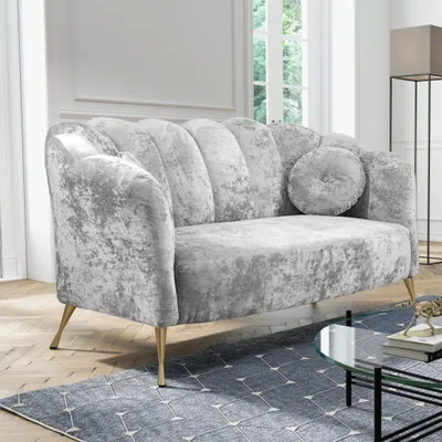 Produktbild von Ravio Doppelsofa Adria B 155 x T 83 x H 78 Muschel-sofa mit Metallfüße Sofa für die Studie Glamour-Stil (Eureka 2127 (Grau) + Goldene Beine)