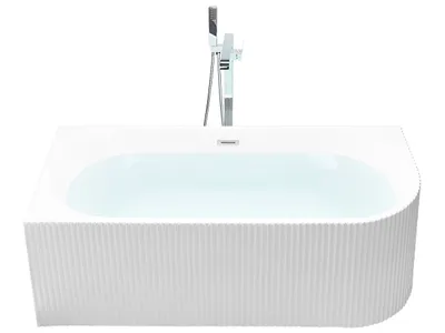 Zdjęcie produktu dla BELIANI Wanna narożna prawostronna biała akrylowa 170 x 80 cm z efektem ryflowania nowoczesna do łazienki