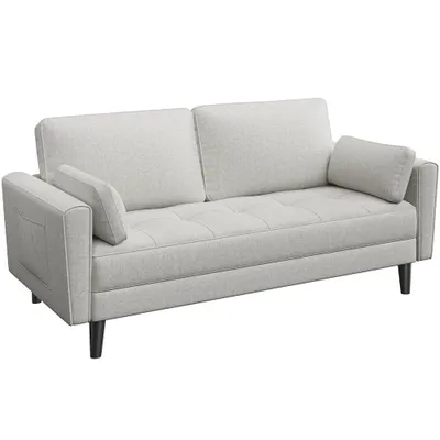 Produktbild von Yaheetech 2 Sitzer Sofa Loveseat Kleine Sofa mit 2 Kissen und Armlehnen Moderne Leinen Couch Sofa Loungesofa Set für Wohnzimmer Schlafzimmer