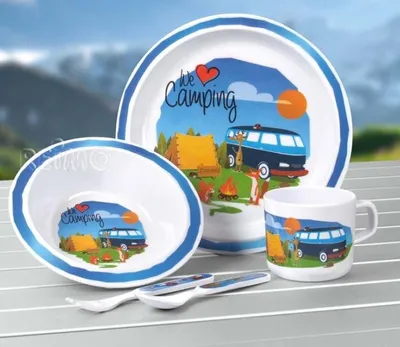 Image de Set de vaisselle en mélamine pour enfants 5 pièces Motif : "We love Camping