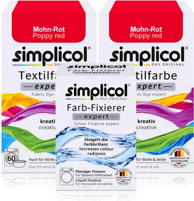 Produktbild von Simplicol Textilfarbe expert 2x Mohn-Rot 150g & 1x Farb-Fixierer Expert 90ml
