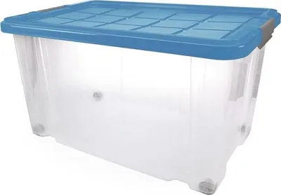 Produktbild von Kunststoffbehlter eckig 55 l PP transparent L600xB400xH300mm mit Deckel und Rollen