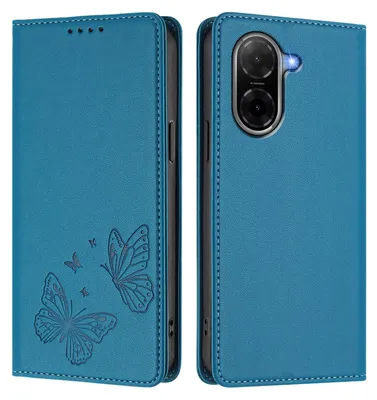 Produktbild von Lederhülle für Xiaomi Redmi A5 4G, Schmetterling Prägung Leder Brieftasche Schutzhülle mit Ständer Blau