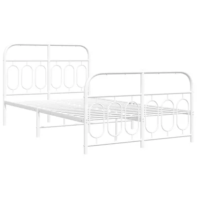 Image de Cadre de lit métal sans matelas et pied de lit blanc 120x190 cm