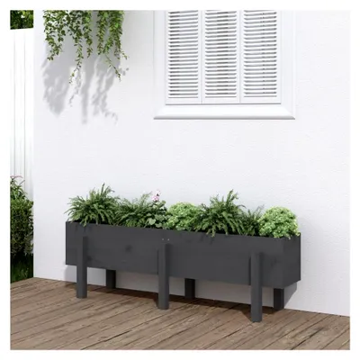 Produktbild von Hochbeet Grau 121x30x38 cm aus massivem Kiefernholz