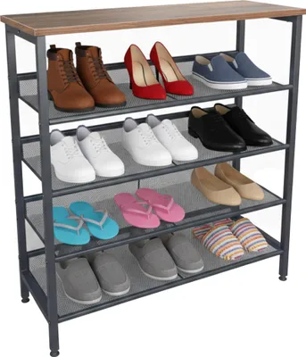 Produktbild von Relaxdays Schuhregal Industrial, 4 Gitterablagen, HBT: 85 x 80 x 30 cm, Schuhständer, Ablage in Holzoptik, schwarz/braun