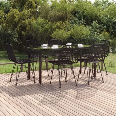 Image de The Living Store 7-pièces salon de jardin noir poly rotin
