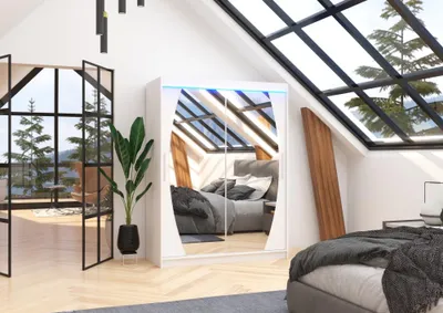 Obrázek produktu pro Zrcadlová šatní skříň s LED osvětlením 150 cm HABRIS - bílá